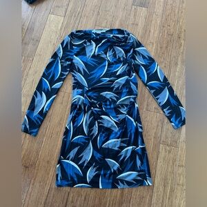 Diane von Furstenberg DVF 10 Jarely Winged Dress Blue Black Gray Silk Jersey